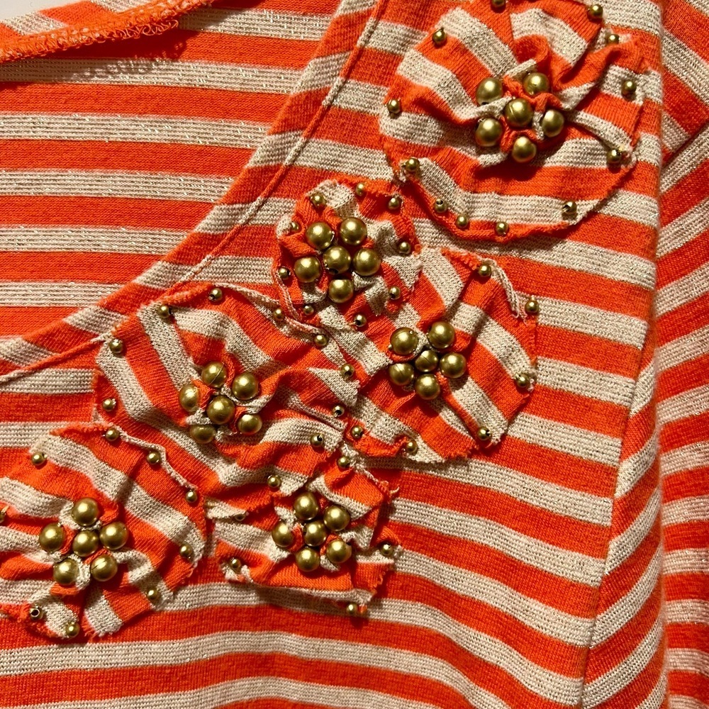 Hearts of Palm Orange and white stripe top Large - Picture 2 of 3
